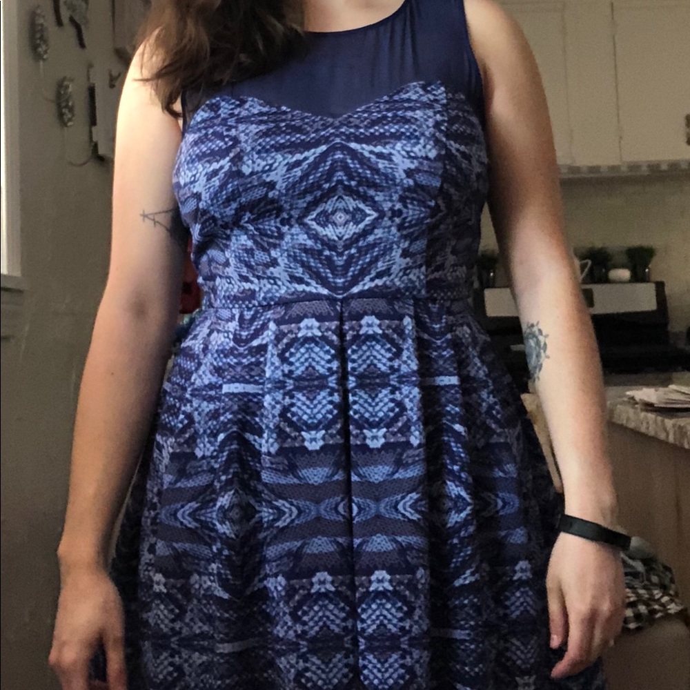 Ali Ro Navy Blue Patterned Midi Dress